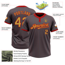 Load image into Gallery viewer, Custom Steel Gray Red Pinstripe Old Gold Two-Button Unisex Softball Jersey
