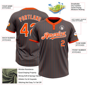 Custom Steel Gray Orange Pinstripe White Two-Button Unisex Softball Jersey