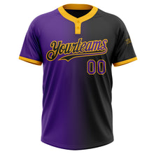 Load image into Gallery viewer, Custom Black Purple-Gold Gradient Fashion Two-Button Unisex Softball Jersey

