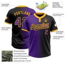 Load image into Gallery viewer, Custom Black Purple-Gold Gradient Fashion Two-Button Unisex Softball Jersey
