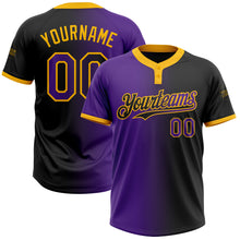 Load image into Gallery viewer, Custom Black Purple-Gold Gradient Fashion Two-Button Unisex Softball Jersey
