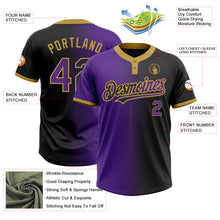 Load image into Gallery viewer, Custom Black Purple-Old Gold Gradient Fashion Two-Button Unisex Softball Jersey
