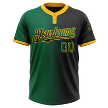 Load image into Gallery viewer, Custom Black Kelly Green-Gold Gradient Fashion Two-Button Unisex Softball Jersey
