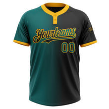 Load image into Gallery viewer, Custom Black Teal-Gold Gradient Fashion Two-Button Unisex Softball Jersey
