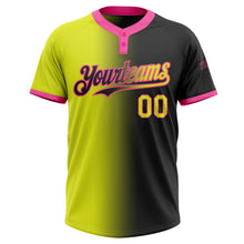 Load image into Gallery viewer, Custom Black Neon Yellow-Pink Gradient Fashion Two-Button Unisex Softball Jersey

