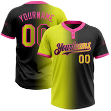 Load image into Gallery viewer, Custom Black Neon Yellow-Pink Gradient Fashion Two-Button Unisex Softball Jersey
