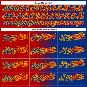 Custom Royal Red-Gold Gradient Fashion Two-Button Unisex Softball Jersey