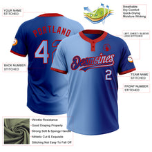 Load image into Gallery viewer, Custom Royal Light Blue-Red Gradient Fashion Two-Button Unisex Softball Jersey
