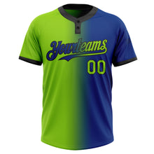 Load image into Gallery viewer, Custom Royal Neon Green-Black Gradient Fashion Two-Button Unisex Softball Jersey
