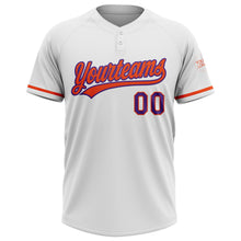 Load image into Gallery viewer, Custom White Purple-Orange Two-Button Unisex Softball Jersey
