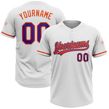 Load image into Gallery viewer, Custom White Purple-Orange Two-Button Unisex Softball Jersey
