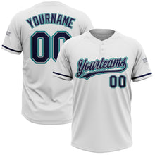Load image into Gallery viewer, Custom White Navy Gray-Teal Two-Button Unisex Softball Jersey
