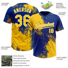 Load image into Gallery viewer, Custom Yellow Royal-White 3D Pattern Abstract Brush Stroke Two-Button Unisex Softball Jersey
