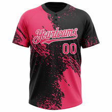 Load image into Gallery viewer, Custom Neon Pink Black-White 3D Pattern Abstract Brush Stroke Two-Button Unisex Softball Jersey
