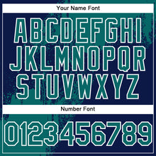 Load image into Gallery viewer, Custom Teal Navy-White 3D Pattern Abstract Brush Stroke Two-Button Unisex Softball Jersey
