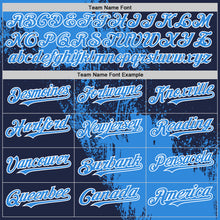 Load image into Gallery viewer, Custom Electric Blue Navy-White 3D Pattern Abstract Brush Stroke Two-Button Unisex Softball Jersey
