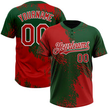 Load image into Gallery viewer, Custom Red Green-White 3D Pattern Abstract Brush Stroke Two-Button Unisex Softball Jersey
