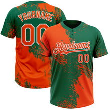 Load image into Gallery viewer, Custom Orange Kelly Green-White 3D Pattern Abstract Brush Stroke Two-Button Unisex Softball Jersey
