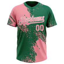 Load image into Gallery viewer, Custom Medium Pink Kelly Green-White 3D Pattern Abstract Brush Stroke Two-Button Unisex Softball Jersey
