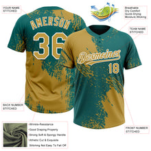 Load image into Gallery viewer, Custom Old Gold Teal-White 3D Pattern Abstract Brush Stroke Two-Button Unisex Softball Jersey
