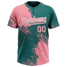 Load image into Gallery viewer, Custom Medium Pink Teal-White 3D Pattern Abstract Brush Stroke Two-Button Unisex Softball Jersey
