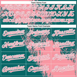 Custom Medium Pink Teal-White 3D Pattern Abstract Brush Stroke Two-Button Unisex Softball Jersey