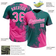 Load image into Gallery viewer, Custom Pink Teal-White 3D Pattern Abstract Brush Stroke Two-Button Unisex Softball Jersey
