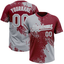 Load image into Gallery viewer, Custom Gray Crimson-White 3D Pattern Abstract Brush Stroke Two-Button Unisex Softball Jersey
