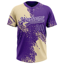 Load image into Gallery viewer, Custom Cream Purple-White 3D Pattern Abstract Brush Stroke Two-Button Unisex Softball Jersey
