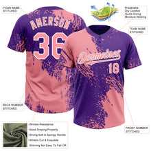 Load image into Gallery viewer, Custom Medium Pink Purple-White 3D Pattern Abstract Brush Stroke Two-Button Unisex Softball Jersey

