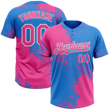 Load image into Gallery viewer, Custom Pink Electric Blue-White 3D Pattern Abstract Brush Stroke Two-Button Unisex Softball Jersey
