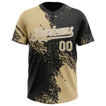 Load image into Gallery viewer, Custom Vegas Gold Black-White 3D Pattern Abstract Brush Stroke Two-Button Unisex Softball Jersey
