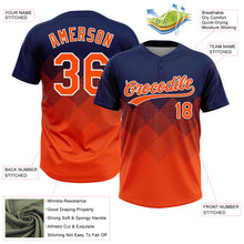 Load image into Gallery viewer, Custom Navy Orange-White 3D Gradient Square Shape Two-Button Unisex Softball Jersey
