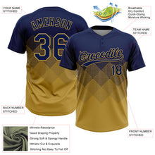 Load image into Gallery viewer, Custom Navy Old Gold 3D Gradient Square Shape Two-Button Unisex Softball Jersey
