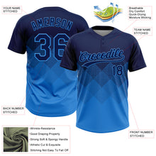 Load image into Gallery viewer, Custom Navy Electric Blue 3D Gradient Square Shape Two-Button Unisex Softball Jersey
