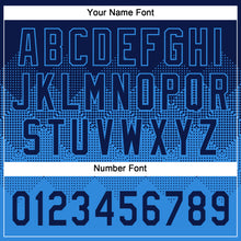 Load image into Gallery viewer, Custom Navy Electric Blue 3D Gradient Square Shape Two-Button Unisex Softball Jersey
