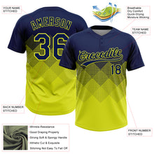 Load image into Gallery viewer, Custom Navy Neon Yellow 3D Gradient Square Shape Two-Button Unisex Softball Jersey
