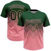 Load image into Gallery viewer, Custom Green Medium Pink 3D Gradient Square Shape Two-Button Unisex Softball Jersey

