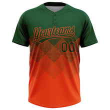 Load image into Gallery viewer, Custom Green Orange 3D Gradient Square Shape Two-Button Unisex Softball Jersey

