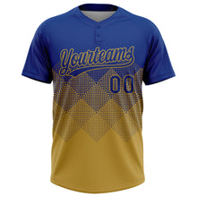 Load image into Gallery viewer, Custom Royal Old Gold 3D Gradient Square Shape Two-Button Unisex Softball Jersey
