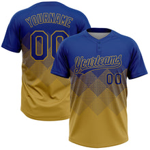 Load image into Gallery viewer, Custom Royal Old Gold 3D Gradient Square Shape Two-Button Unisex Softball Jersey
