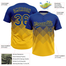 Load image into Gallery viewer, Custom Royal Yellow 3D Gradient Square Shape Two-Button Unisex Softball Jersey
