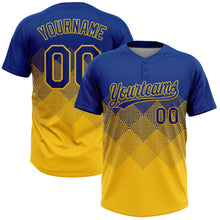 Load image into Gallery viewer, Custom Royal Yellow 3D Gradient Square Shape Two-Button Unisex Softball Jersey
