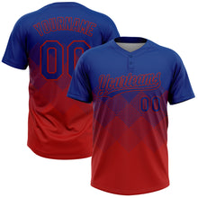 Load image into Gallery viewer, Custom Royal Red 3D Gradient Square Shape Two-Button Unisex Softball Jersey
