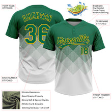 Load image into Gallery viewer, Custom Kelly Green White-Gold 3D Gradient Square Shape Two-Button Unisex Softball Jersey
