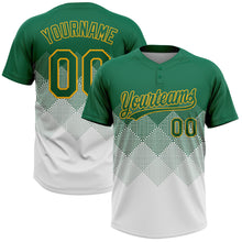Load image into Gallery viewer, Custom Kelly Green White-Gold 3D Gradient Square Shape Two-Button Unisex Softball Jersey
