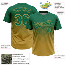 Load image into Gallery viewer, Custom Kelly Green Old Gold 3D Gradient Square Shape Two-Button Unisex Softball Jersey
