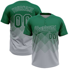 Load image into Gallery viewer, Custom Kelly Green Gray 3D Gradient Square Shape Two-Button Unisex Softball Jersey
