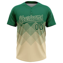 Load image into Gallery viewer, Custom Kelly Green Cream 3D Gradient Square Shape Two-Button Unisex Softball Jersey
