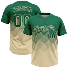 Load image into Gallery viewer, Custom Kelly Green Cream 3D Gradient Square Shape Two-Button Unisex Softball Jersey

